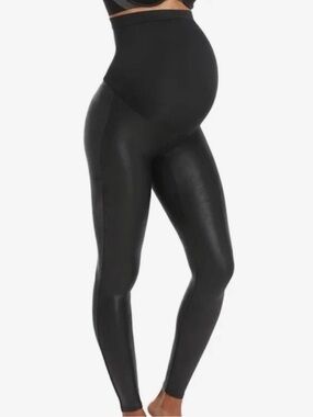 Spanx Mama Faux Leather Leggings L | Black Maternity